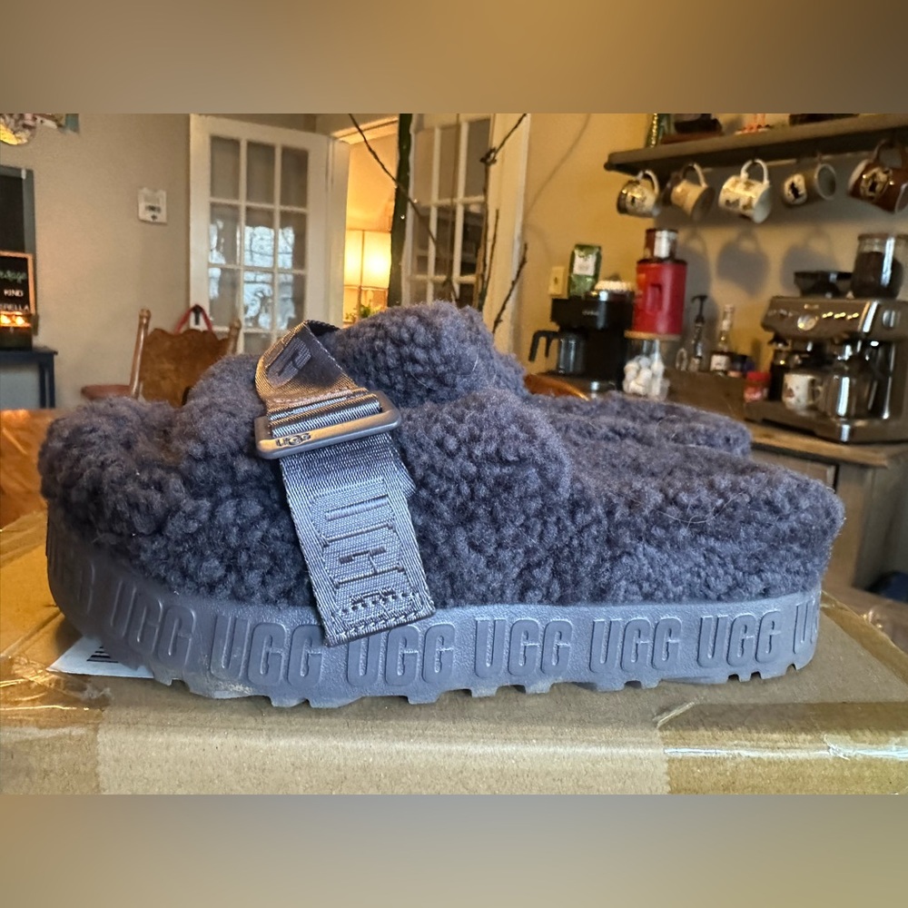UGG Charcoal Fluffy Slides